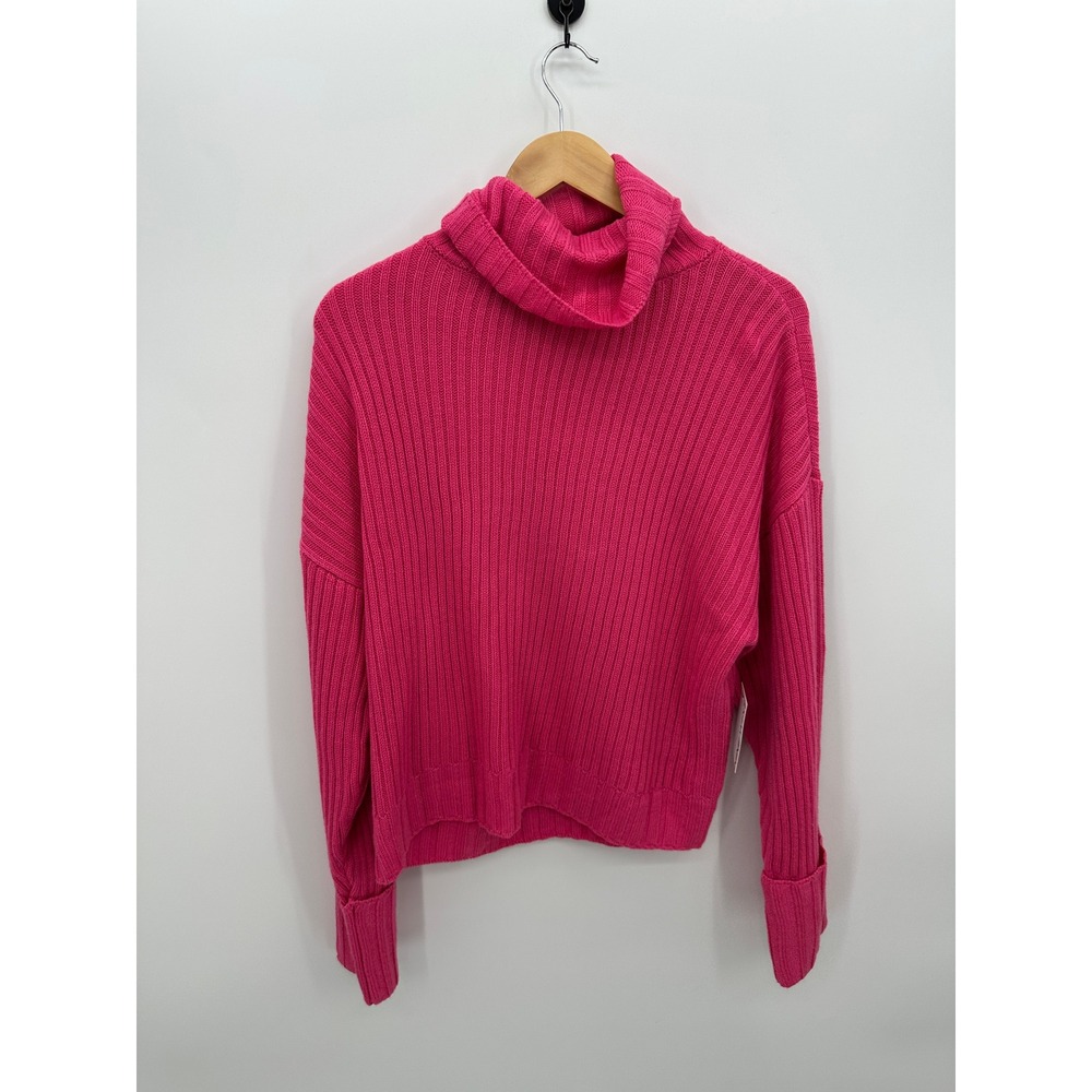 Nine West Pink Ribbed Turtleneck Sweater L Barbiecore Cozy Knit NWT